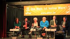 Auf dem Podium saßen und Brigitte Neuner Krämer vom Kreisvorstand von Bündnis90/Die Grüne, der EU-Wahl-Kandidat Jörg Kockert von der SPD, das Mitglied im EU-Parlament und Kandidatin für die EU-Wahl Sabine Lösing von „Die Linke“, der EU-Wahl-Kandidat Horst Köntges von der FDP und der EU-Wahl-Kandidat Robin Scheben von DiEM25. Als Experte wurde Prof. Dr. Andreas Fisahn eingeladen (v.li.).Foto: pvio