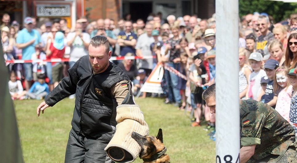 Hepp! Auf den Arm… - das mögen nicht alle Hunde. Dieser muss, und - unglaublich aber wahr - fallschirmspringende Hunde waren auch dabei.  Foto: ek
