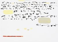 Peter-Jörg Splettstösser: „dritter Brief“, aus der Serie „Briefe an eine ferne Geliebte“, 2016, Acryl, Tusche, Leinwand, 70 x 96 cm.  
   Foto: J. Flieger