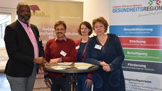Von links: Kass Kasadi (GF baobab – zusammensein e.V.), Dr. Helmut Jäger (Referent), Marie Charbonnier (Ko Stelle Migration und Teilhabe, LK ROW), Hannah Wettig (Wadi e.V.)  Foto: eb
