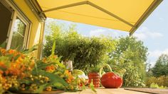 Großflächige, freitragende Markisen spenden Schatten für viele Terrassengäste.  Foto: djd/Weinor
