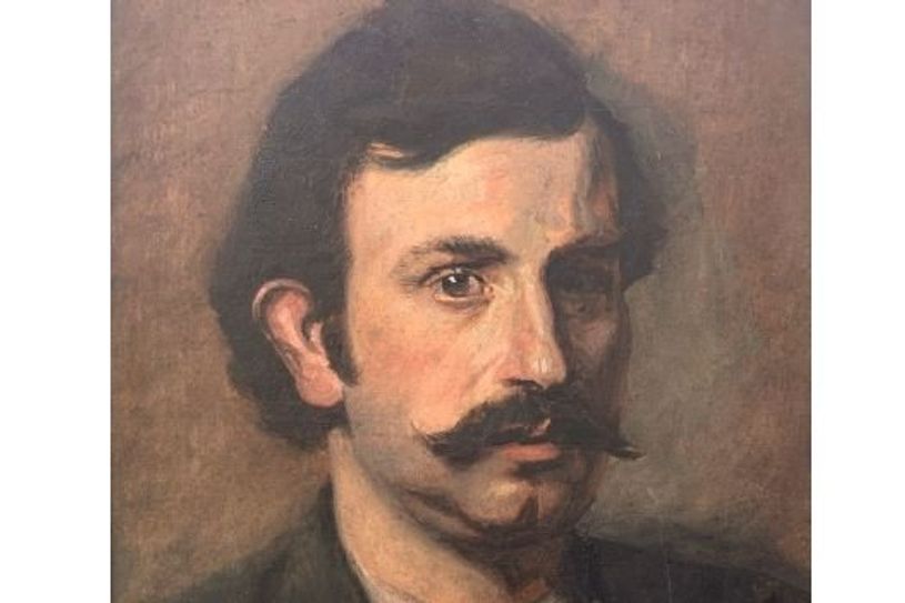 Mann mit Schnurrbart, teils im Hellen, teils im Dunkel. Zu sehen ab dem 31. Main in der Ausstellung im Museum Kloster Zeven. Bild: eb
