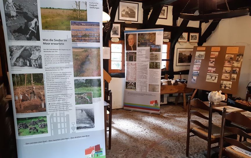 Die Wanderausstellung „Kulturerbe Findorff-Siedlungen“ ist zurzeit im Museum der Schlußdorfer Torfschiffswerft beheimatet. Foto: eb
