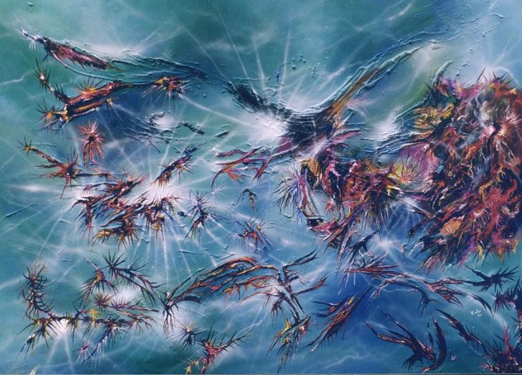 „Aufbruch zum Licht“ lautet der Ttiel dieses 100 x 140 cm großen Gemäldes von Thomas Behrens.   Bild: artbehri.de
