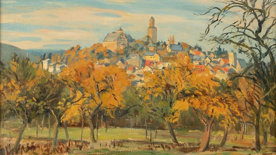 Auch zu sehen in der Ausstellung: Fritz Wucherer Blick auf Kronberg mit der Burg vom Talweg aus.  Bild: Stiftung Kronberger Malerkolonie.