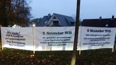 „Nie wieder!“ - Die Lehre aus der deutschen Geschichte. Diese Bannerinstallation steht in Worpswede auf dem Rosa-Abraham Platz.   Foto: H. Jenns