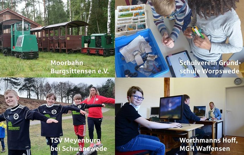 (v. li. oben nach re. unten:) Platz 4, Platz 2, Platz 1 und Platz 3 der von der Sparkasse geförderten „Digitalisierungs-Projekte“.