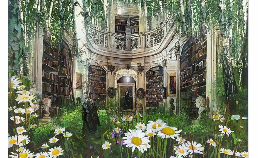 Marina Sailer: Leseraum, 2019-2020,Mischtechnik auf Leinwand,140x180cm