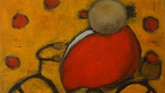 Clown Rondito mit Fahrrad, Öl auf Leinwand 80cm x 80cm.