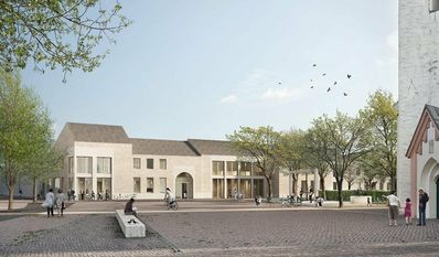 Eine Grafik der Hamburger Architekt:innen zeigt die Frontansicht des neuen Kirchenzentrums, das in Osterholz-Scharmbeck bis 2024 entstehen soll. Foto: eb
