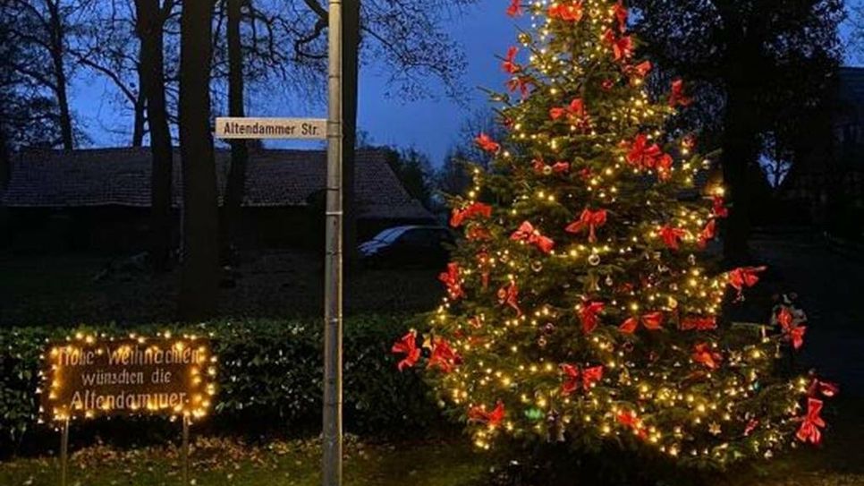 Am Ortseingang der Altendammer Straße leuchtet dieser Weihnachtsbaum.