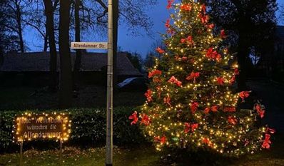 Am Ortseingang der Altendammer Straße leuchtet dieser Weihnachtsbaum.