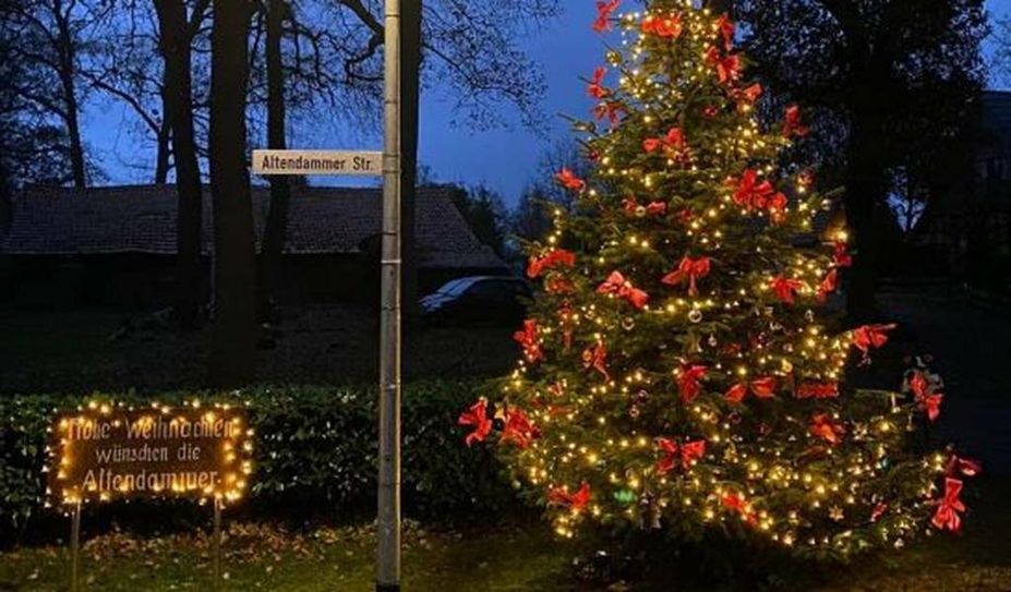 Am Ortseingang der Altendammer Straße leuchtet dieser Weihnachtsbaum.