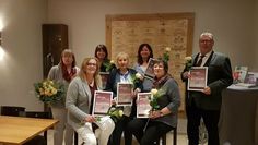 Die Geehrten mit der 1. Vorsitzenden v.l.n.r.: 1. Vorsitzende Dörte Karstens, Anke Niemeyer, Ulrike Böttjer, Waltraut Wolff, Petra Wintjen, Rosa Böttjer und Wolfgang Böttjer.