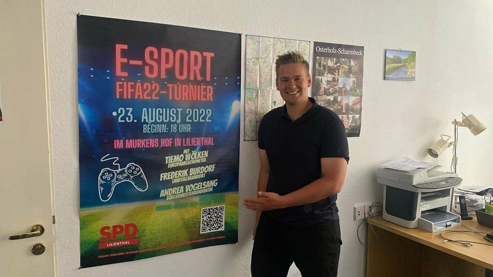 SPD-Landtagskandidat Frederik Burdorf lädt zum FIFA-Turnier nach Lilienthal. Der oder die Gewinnerin darf sich über einen Gutschein für die neue Ausgabe des beliebten E-Sport-Titels freuen.