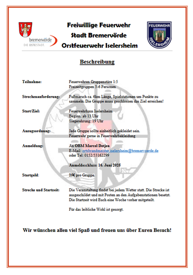 Beschreibung des Freizeit- und Feuerwehrmarsches
