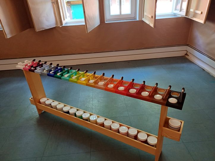 Der Palettentisch mit 18 hochwertigen Farben