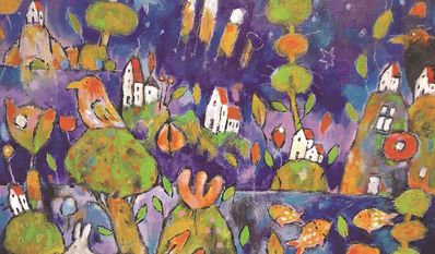 Die Themen sind vielfältig: Landschaften, humorige Tierzeichnungen, Grafiken und farbenfrohe Erzählbilder.