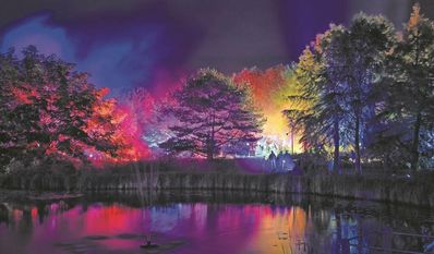 Die vielen bunten Lichter sorgen im Park für eine galaktische Stimmung.