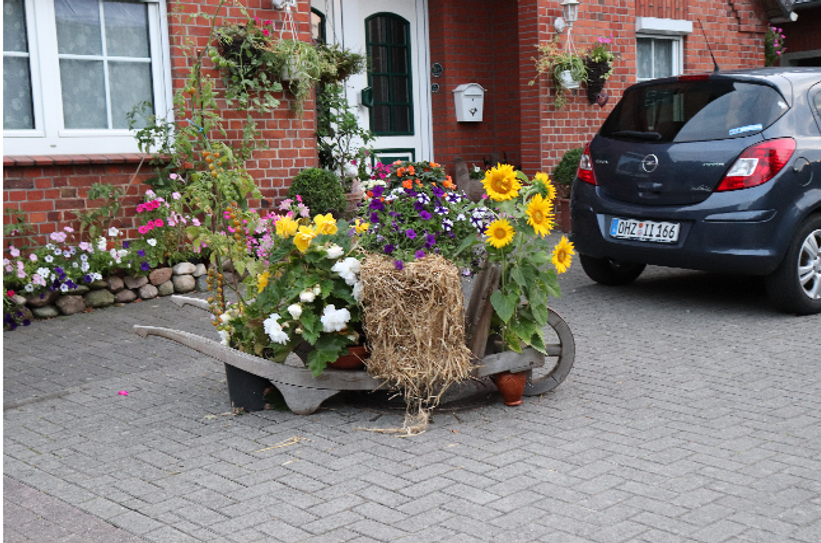 Zum Erntefest findet man überall in Hambergen schönsten Festschmuck, liebevoll gestaltet und sichtbar zur Freude aller platziert. Foto: eb