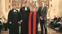Pastorin Esther Ockuhn (v. li.), Superintendent Carsten Stock, Pastorin Sylvia Kilian-Heins und Diakon Holger Bredehöft.