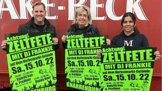 Gemeinde Bürgermeister Marc Breitenfeld, MeynHouse-Inhaberin Heike Meyn und WIR-Vorstandsmitglied Melanie Blank (v.l.n.r.) freuen sich nach zwei Jahren Pause, auf die Zeltfete am Samstag. Foto: eb