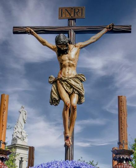 Jesus   zweifelnd am Kreuz: „Mein Gott, mein Gott, warum hast du mich verlassen?“ (Matthäus 27,46)