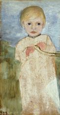 Paula Modersohn-Becker,  Mieke Vogeler mit Perlenkette, 1902, Öl auf Pappe.