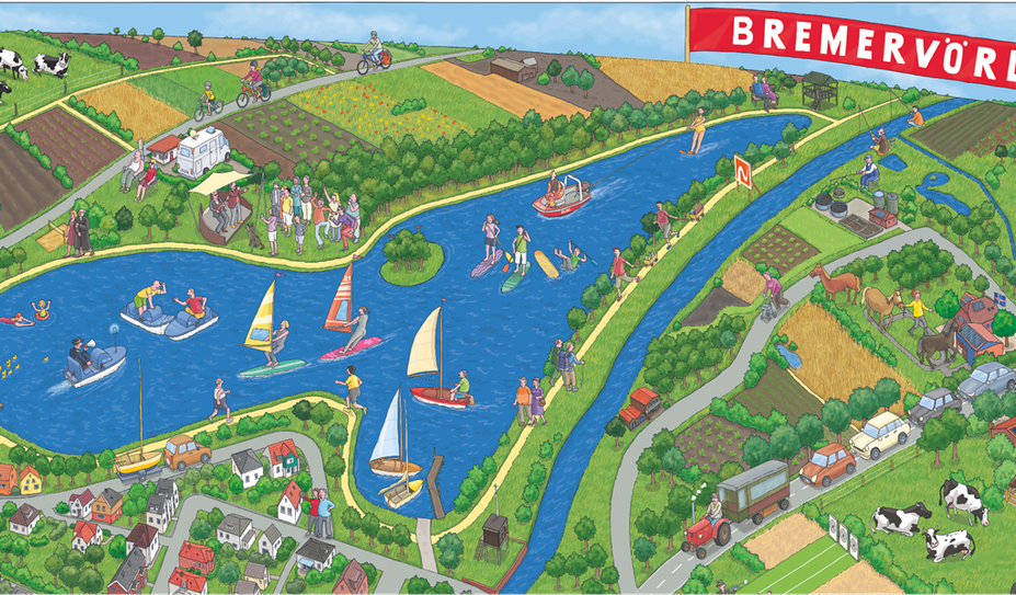 Ein Ausschnitt aus dem Wimmelbild zeigt den Vörder See.