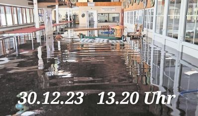 Der Kleinkaliber-Stand war nach dem Hochwasser kaum wiederzuerkennen (links), nach Ablauf des Wassers konnte man ihn Mitte Januar schon besser erkennen (Mitte) und mittlerweile hat der Raum schon wieder einen dichten Betonboden (rechts).