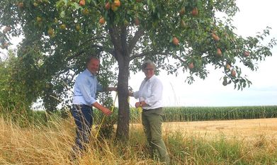 Bürgermeister Guido Dieckmann und Gemeindemitarbeiterin Hildburg Heitmüller haben in Bokel Bäume als Pflückstellen markiert.
