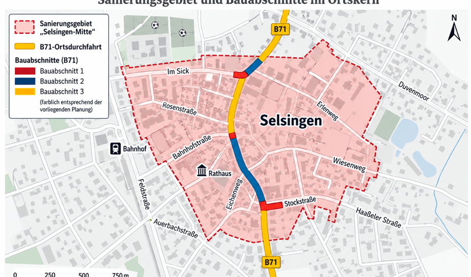 Die Grafik zeigt die ersten drei geplanten Bauabschnitte an der B 71.