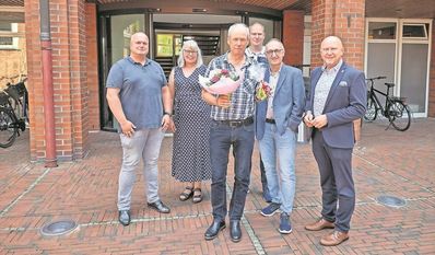 Bei der Verabschiedung (v. li.): Sascha Doege, Gerda Lütjen, Burkhard Schröder, Christian Kück, Frank Quell und Michael Hannebacher.