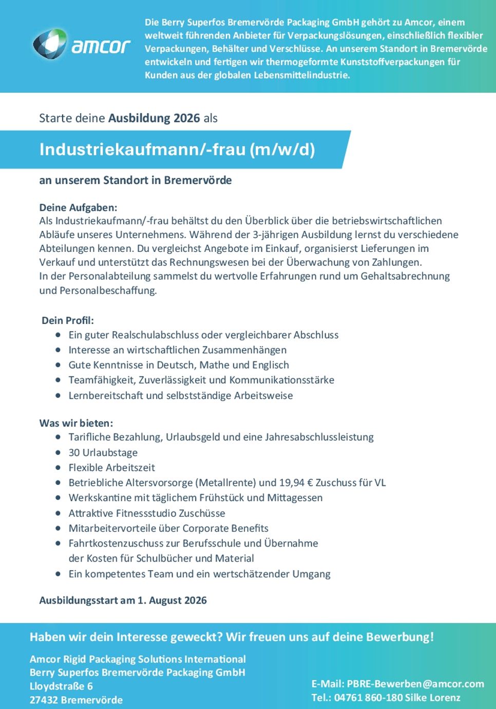 Ausbilung Industriekaufmann