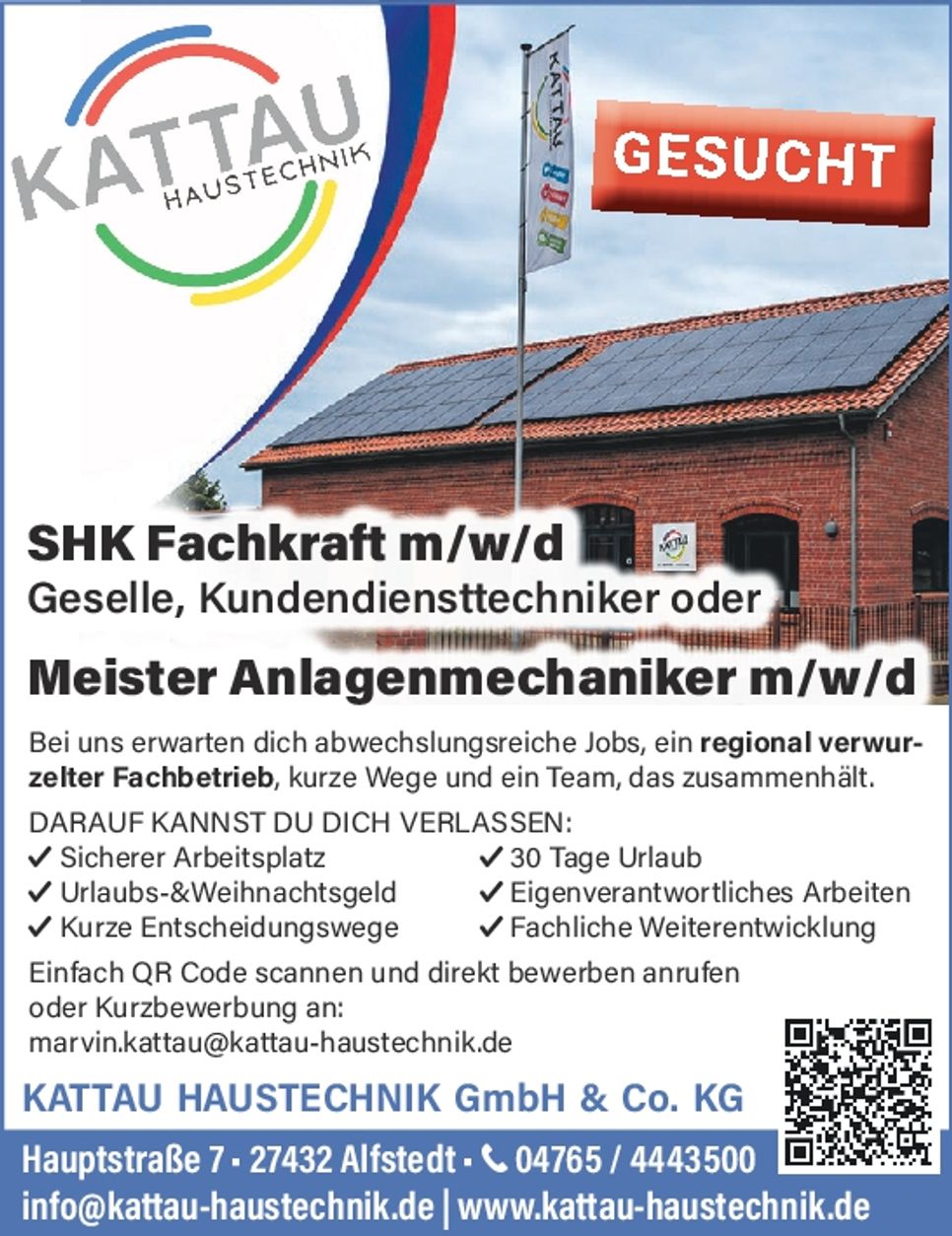 Gesucht: SHK Fachkraft/Meister Anlagenm.