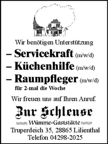 Servicekraft, Küchenhilfe und Raumpflege