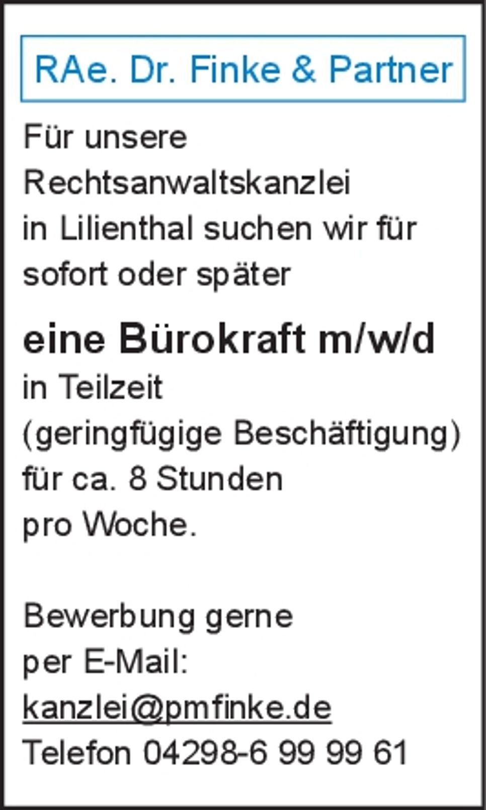 Teilzeitkraft gesucht