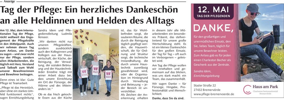 Tag der Pflege - PR Anzeige