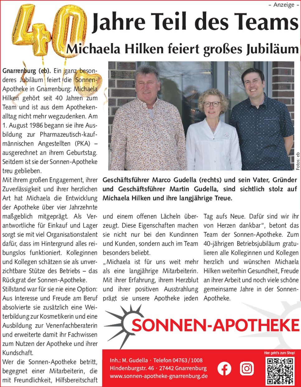 PR Anzeige 40 Jahre MA