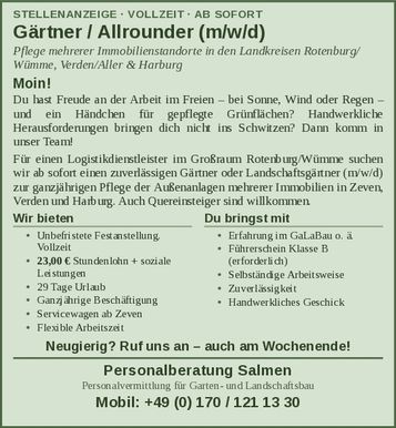 Stellenangebot Gärtner
