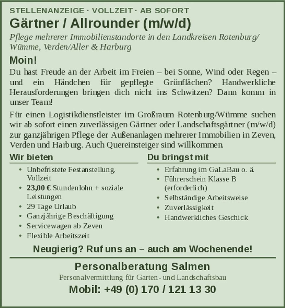 Stellenangebot Gärtner