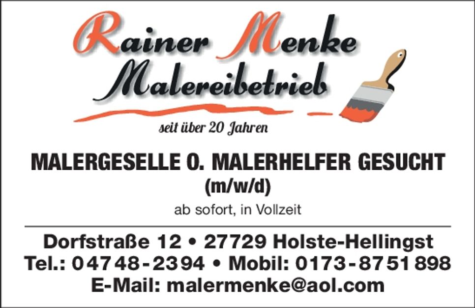 Stellenangebot Malergeselle-/helfer