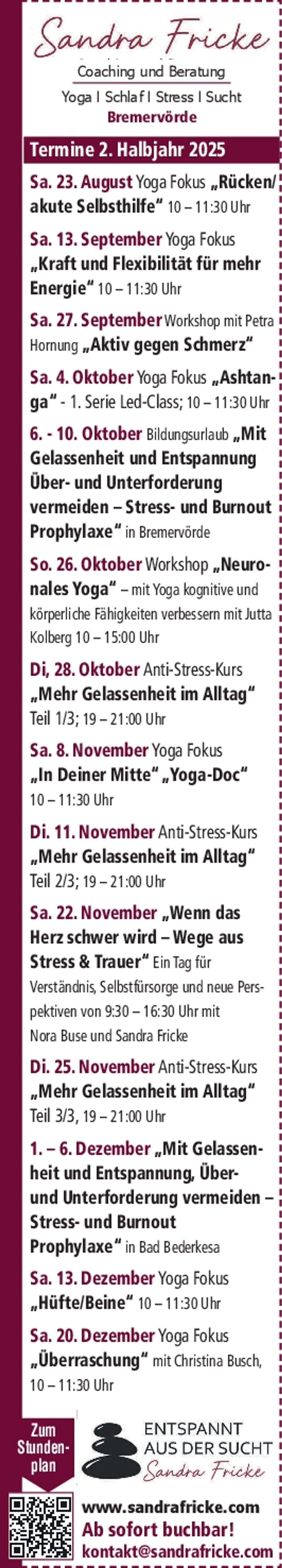 Kalender 2. Halbjahr