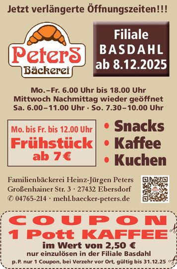 Basdahl - längere Öffnungszeiten Coupon