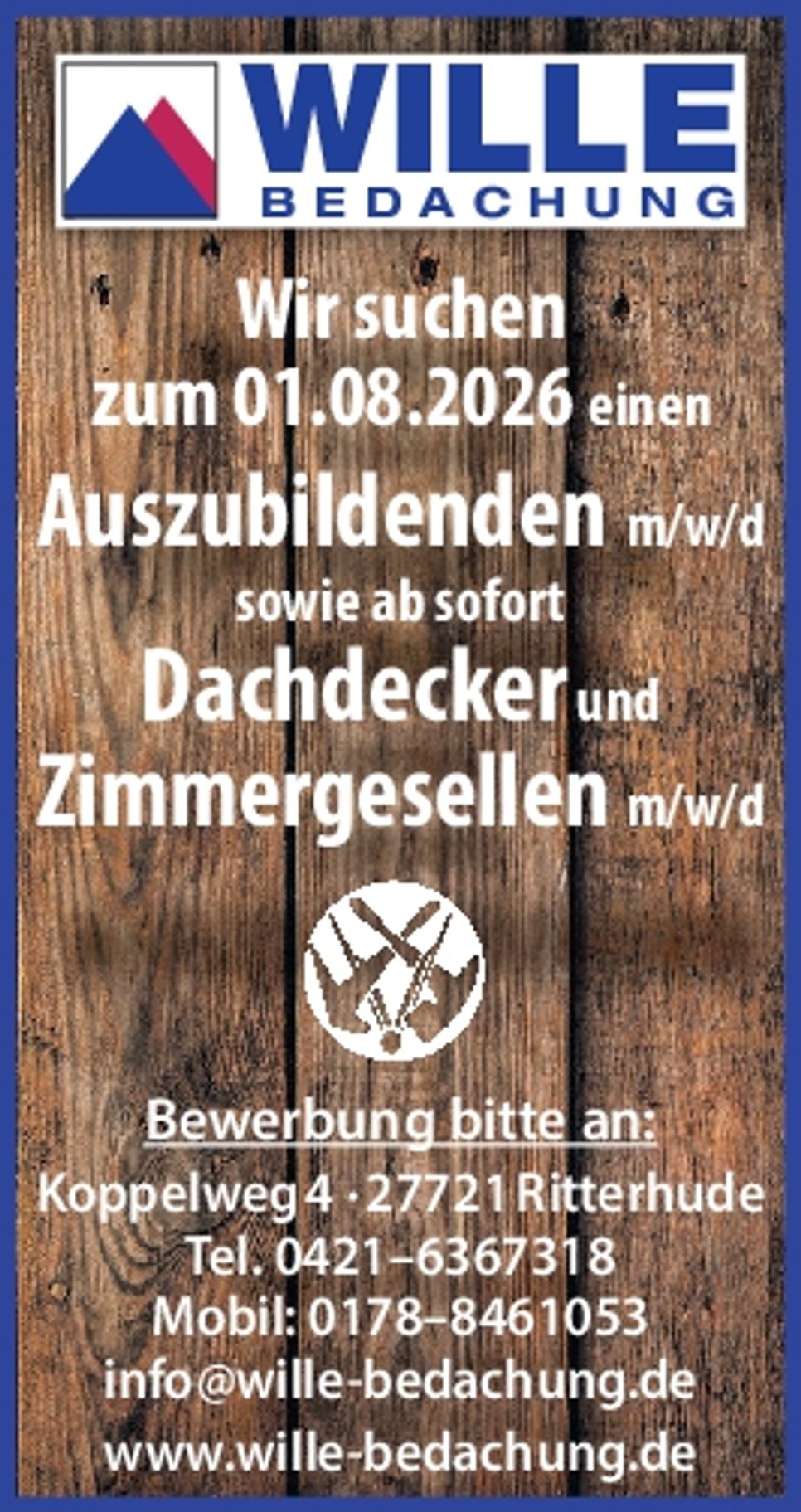 Dachdecker o. Zimmermann gesucht