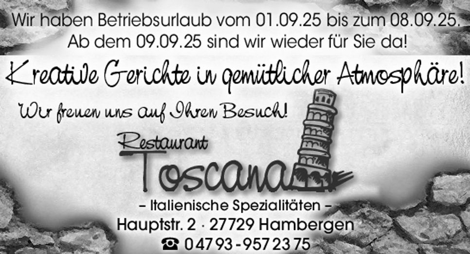 Geschlossen 01.09. bis 08.09.25