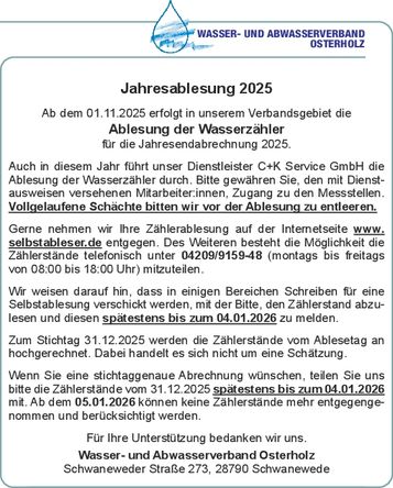 Jahresablesung - Amtl. Bekanntmachung