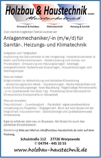 Anlagenmechaniker gesucht