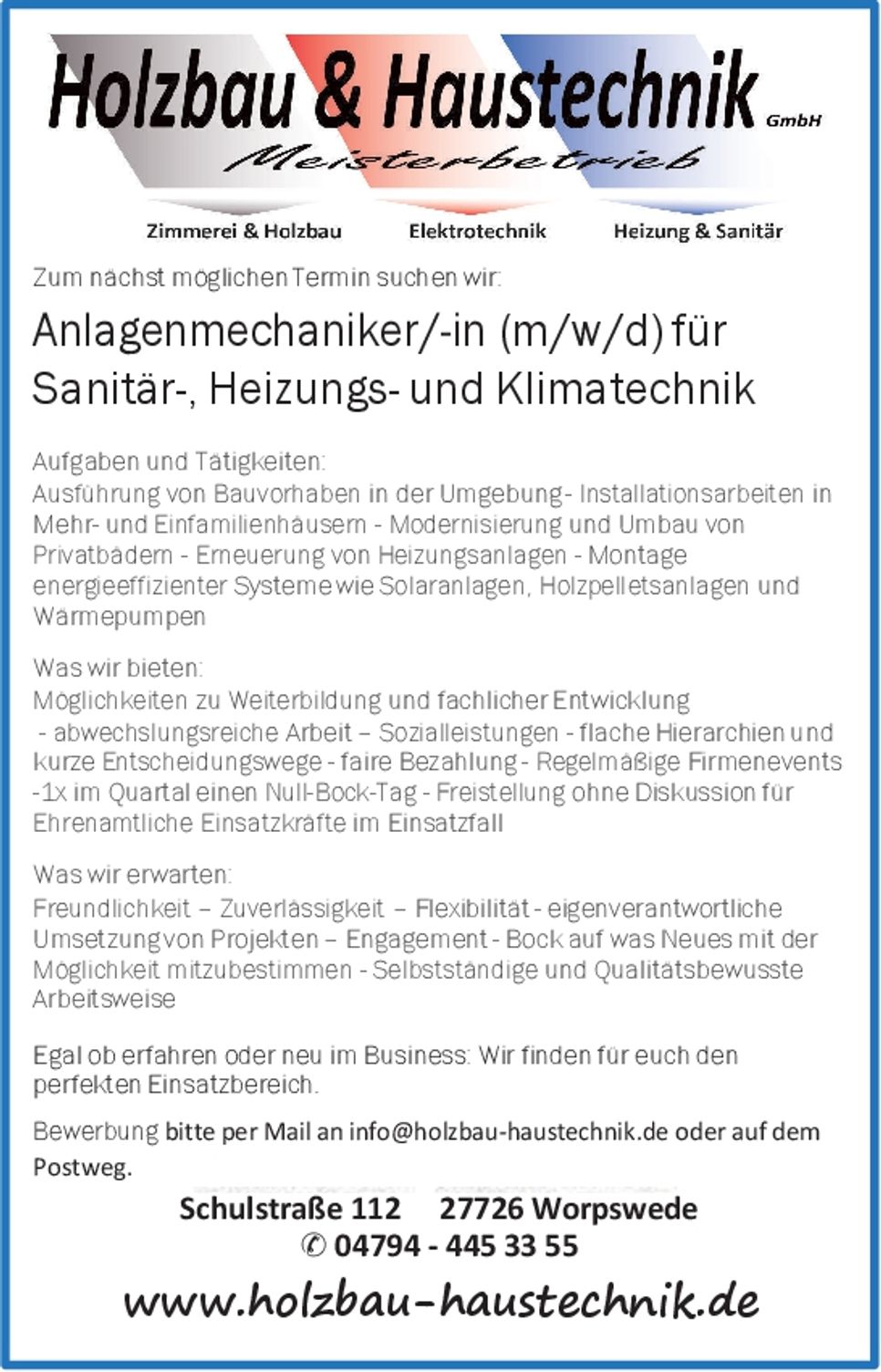 Anlagenmechaniker gesucht